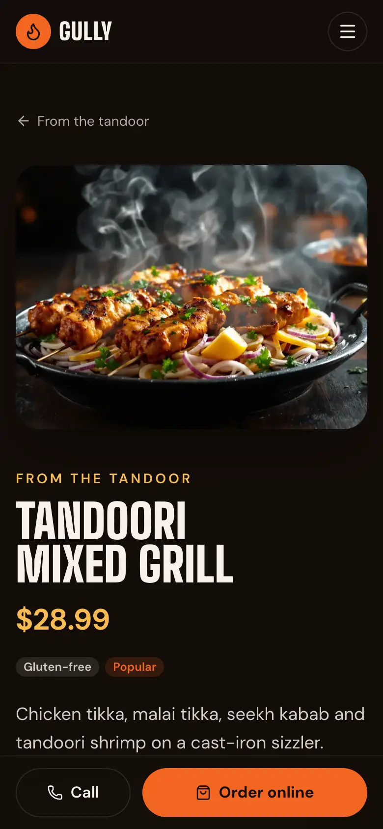 Ordering a dish from a phone